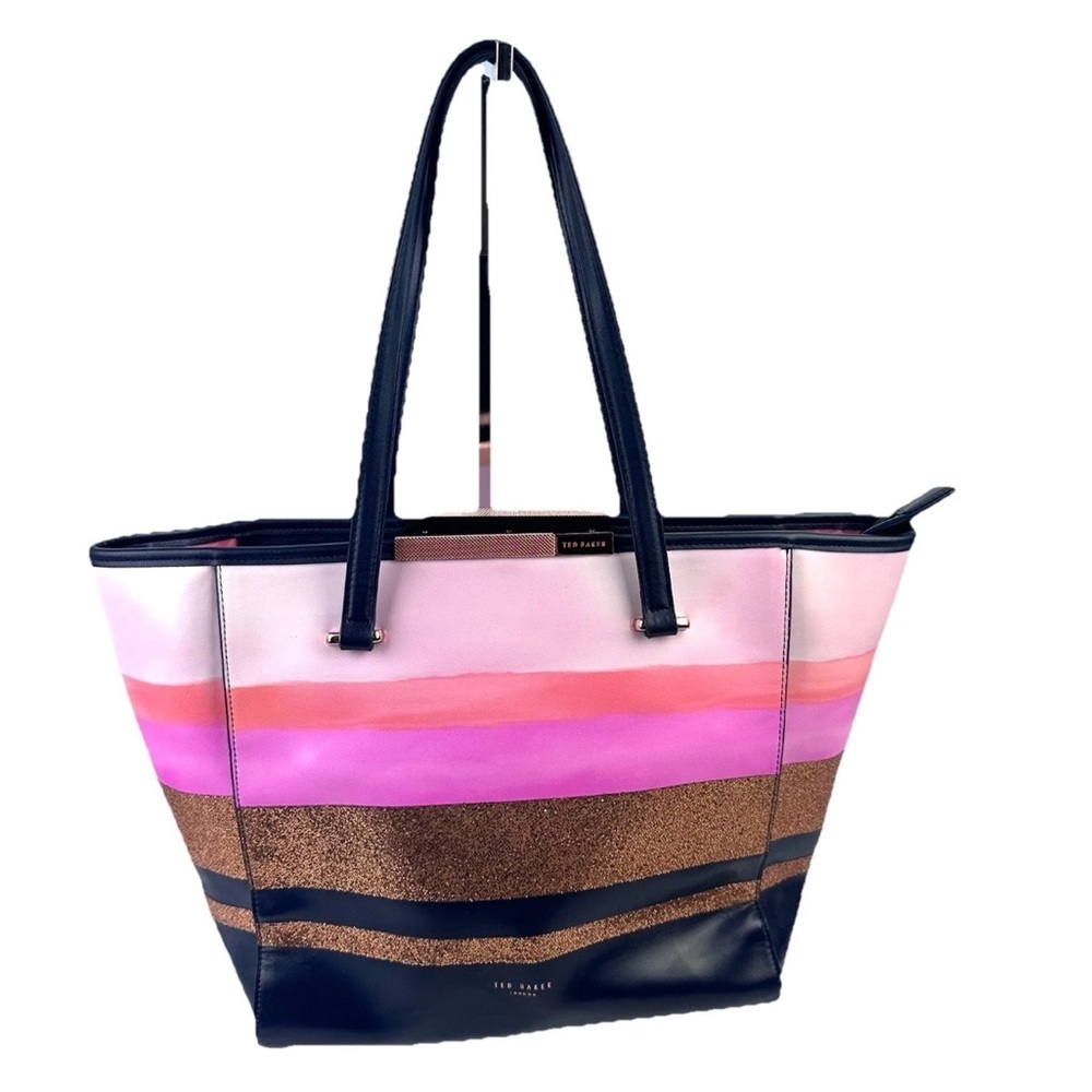 Ted Baker London Glitter Stripe Large Tote Shoulder Bag Faux Leather Handbag